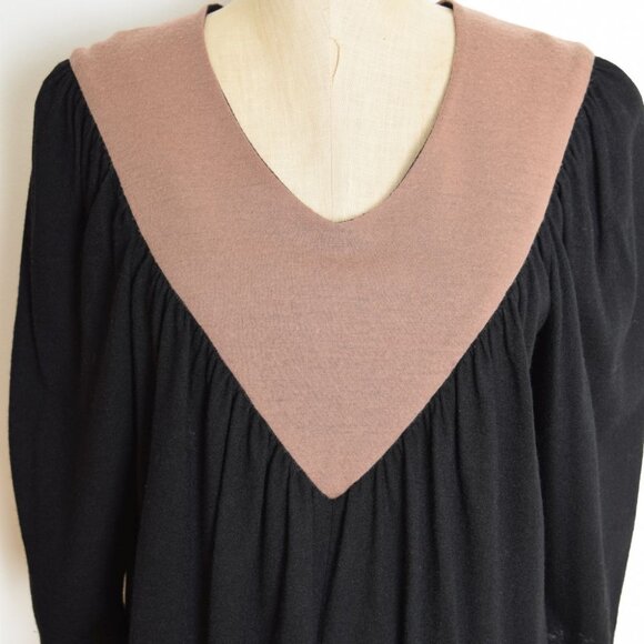 vintage 80s dress knit wool jersey black brown futuristic space age midi M - Picture 3 of 9